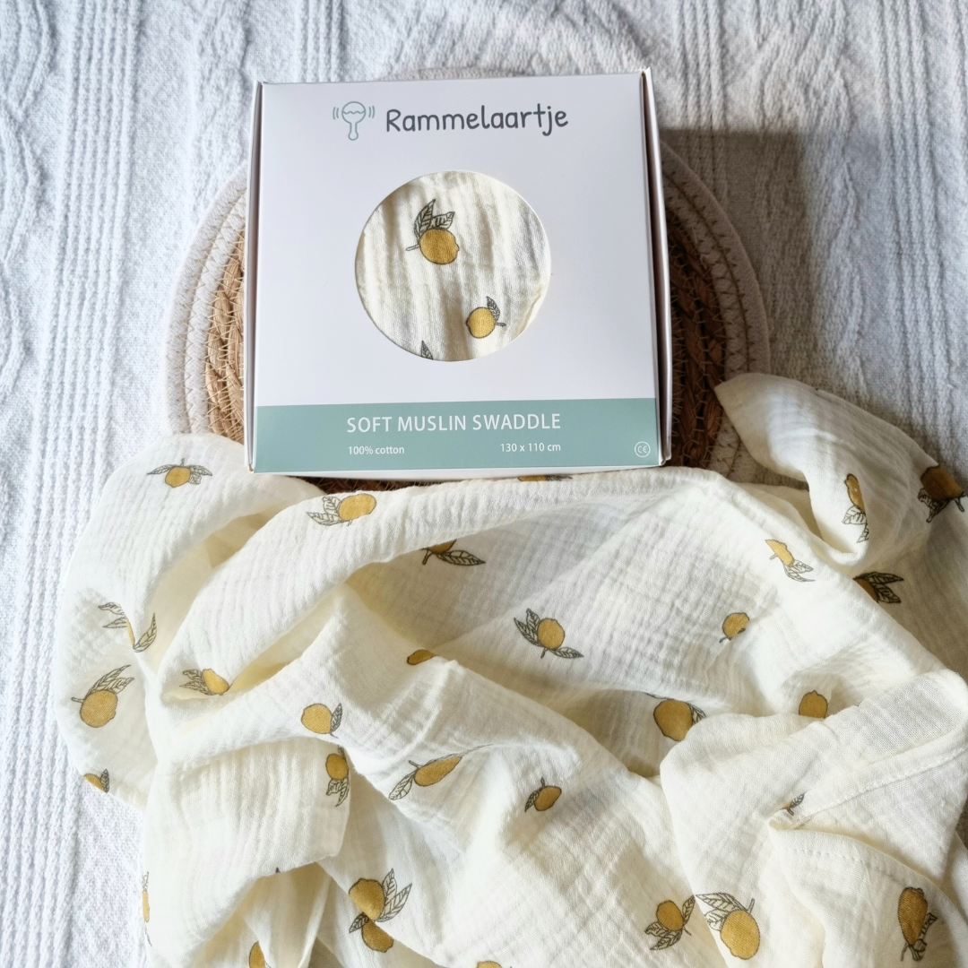 Baby Luna | Hydrofiele doek XL - Beige met Citroenen 130x110 CM